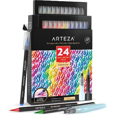 Arteza Blendable Ink Real Brush Tip Artist Brush Pens Set, Assorted Colors, Non-Toxic - 24 Pack (ARTZ-8089)