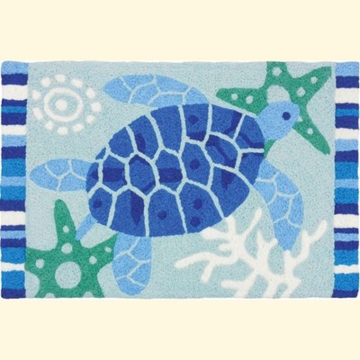 Jellybean Blue Sea Turtle Indoor & Outdoor Rug – 20"x 30" Washable, Durable Coastal Mat with Ocean-Inspired Design for Porch & Patio
