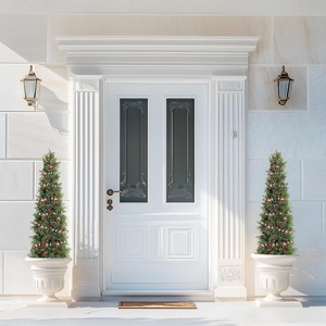 2 Pack  Artificial Cedar Topiary Trees, UV Protection Fake Bushes for Front Door Decor, Maintenance Free Faux Cedar Plants for Home - 1 of 4