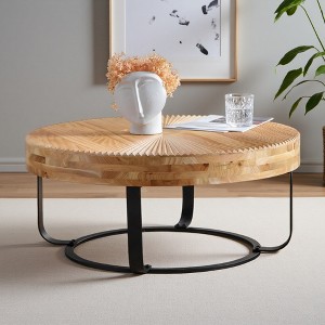 Pine/Fir/MDF/Metal Round Carved Coffee Table - 1 of 4
