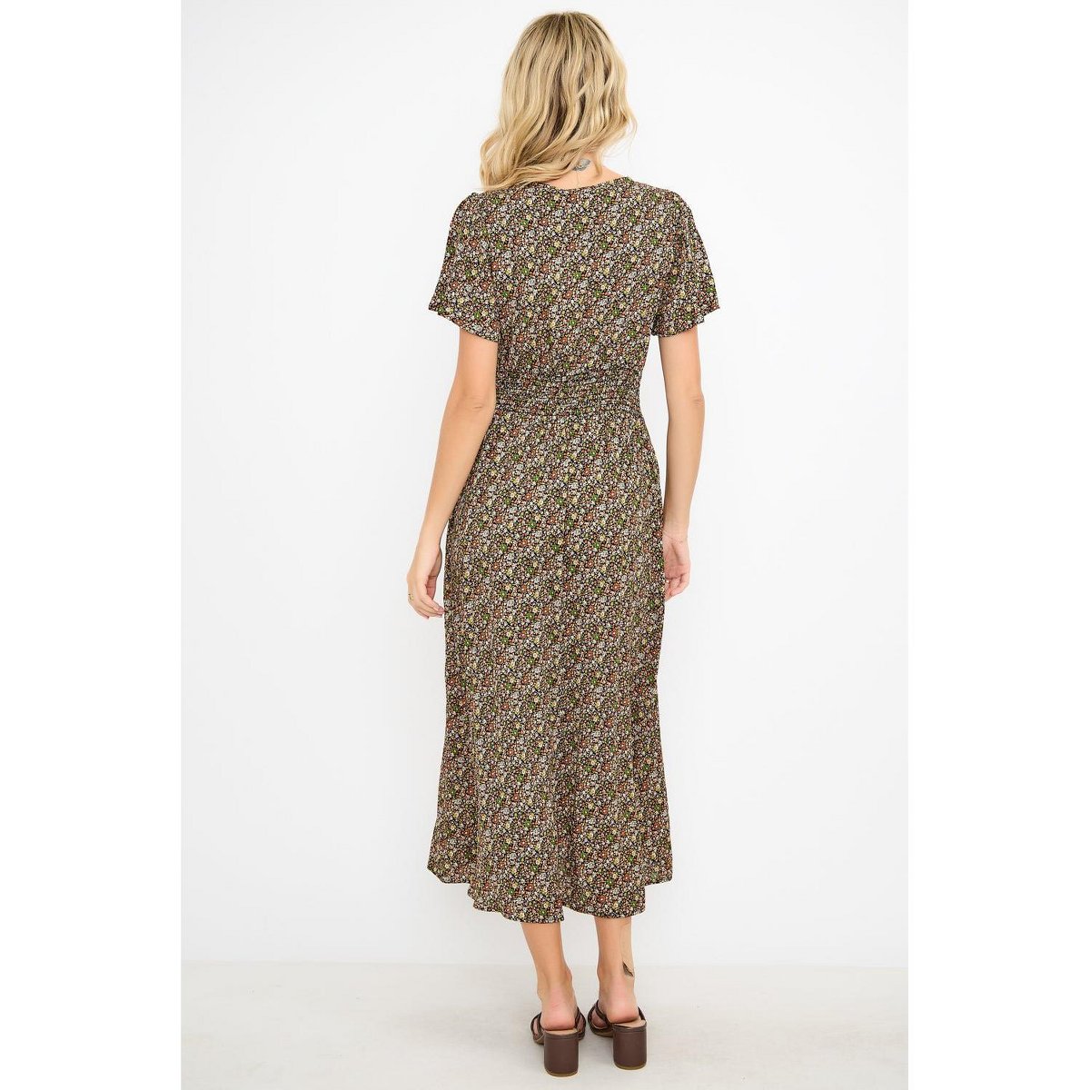 Женские платья West K Ingrid Flutter Sleeve Gauze Midi Dress - Xsmall - Black Orange Ditzy — фото 3