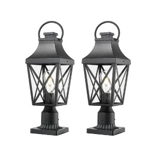 Gulches Outdoor Lamp Posts, 18-22" Vintage Black/Bronze Lanterns with Clear Glass, Waterproof for Garden, Patio, Pathway (1-2 Pack) - 1 of 4