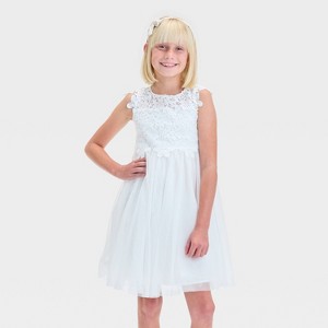 Zenzi Girls' Cap Sleeve Lace Tulle Dress - White - 1 of 3