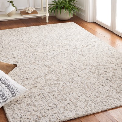 Beige and Ivory 6' Square Hand-Tufted Wool Rug
