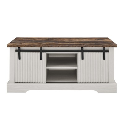 Airsurfer 41.3" Coffee Table with Storage and Sliding Door, Farmhouse Industrial Style with Adjustable Shelves, Rustic Living Room Table