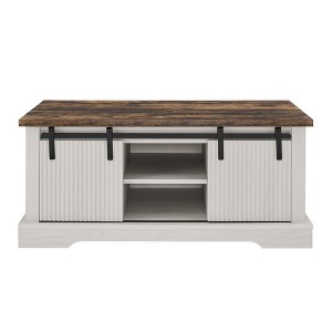 Airsurfer 41.3" Coffee Table with Storage and Sliding Door, Farmhouse Industrial Style with Adjustable Shelves, Rustic Living Room Table - 1 of 4
