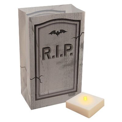 6ct Battery Operated Luminaria LED Kit with Timer: Outdoor & Indoor Novelty Path Lights, Halloween Decor, Gray