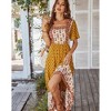 Coolmee Women's Summer Boho Floral Print Dress Vintage Square Neck Ruffle Swing Flowy Beach Long Maxi Dress - 3 of 4