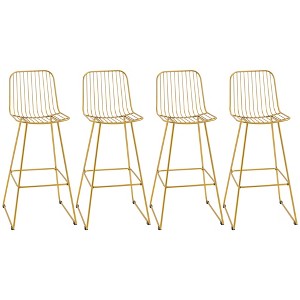 HOMCOM Modern Bar Stools, Metal Wire Bar Height Barstools, 30" Seat Height Bar Chairs for Kitchen with Back and Footrest, Set of 4, Gold - 1 of 4