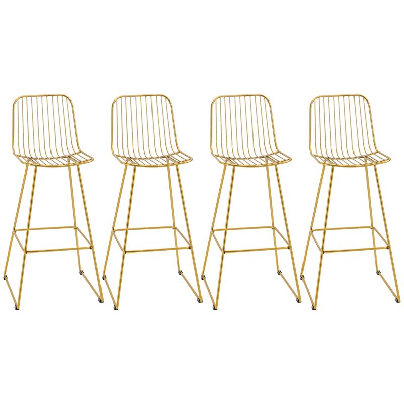 HOMCOM Modern Bar Stools, Metal Wire Bar Height Barstools, 30" Seat Height Bar Chairs for Kitchen with Back and Footrest, Set of 4, Gold, 1 of 7