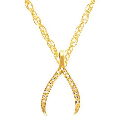 Pompeii3 1/5Ct Diamond Wishbone Pendant In 14K White & Yellow Gold 1" Tall