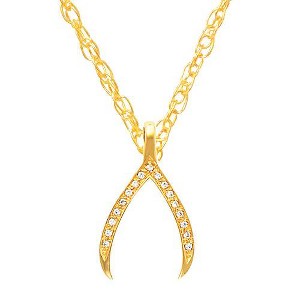 Pompeii3 1/5Ct Diamond Wishbone Pendant In 14K White & Yellow Gold 1" Tall - 1 of 4