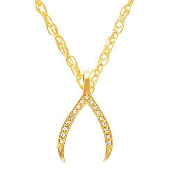 Pompeii3 1/5Ct Diamond Wishbone Pendant In 14K White & Yellow Gold 1" Tall