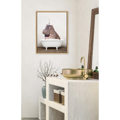Whimsical Hippo and Bird in Bath Canvas Art