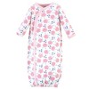 Touched by Nature Baby Girl Organic Cotton Side-Closure Snap Long-Sleeve Gowns 3pk, Pink Rose, Preemie - 4 of 4