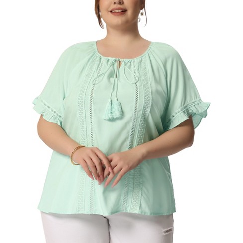 Agnes Orinda Women's Plus Size Lace Hollow Out Ruffle Boho Blouse