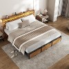 King Size Bed Frame with Wood Headboard, Metal Platform Bed with 3 Storage Drawers Shelf Built-in Charging Station LED Lights No Box Spring Needed - 3 of 4