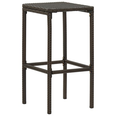 White Steel Bar Stool with Brown Poly Rattan Cushions, Set of 2