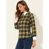 Allegra K Women's Contrast Turndown Collar Button Back Check Plaid Work Shirt - 3 of 4