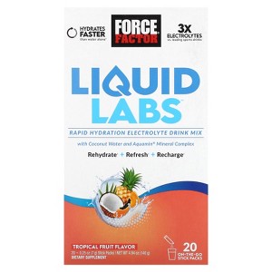 Force Factor Liquid Labs™, Rapid Hydration Electrolyte Drink Mix, Tropical Fruit, 20 Stick Packs, 0.25 oz (7 g) Each - 1 of 3