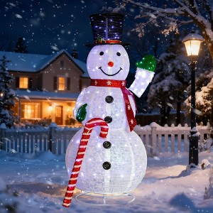 CIPACHO 5.7FT Lighted Snowman Yard Decor - Pull Up Snowman Holding Candy Cane with 210 White LEDs (Indoor/Outdoor Xmas) - 1 of 4