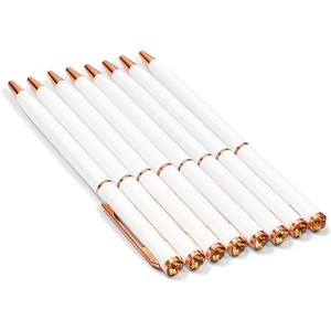 Paper Junkie 8-Pack Elegance White & Rose Gold Pens Ballpoint Pens Set with Rhinestone Top for Gifts - 1 of 4