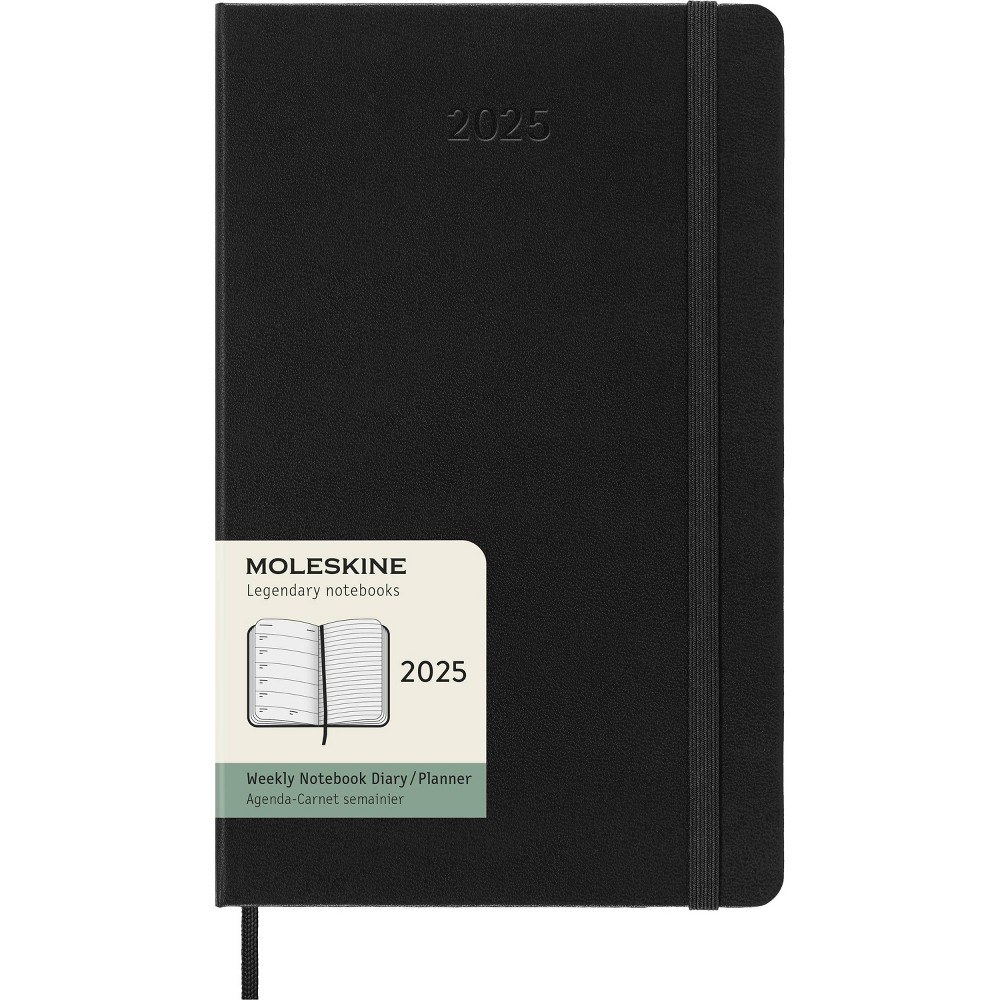 Moleskine 2025 Weekly/Monthly Planner 5.125"x8.25" Large Hardcover Black: Perforated Pages, Pockets, Elastic Closure