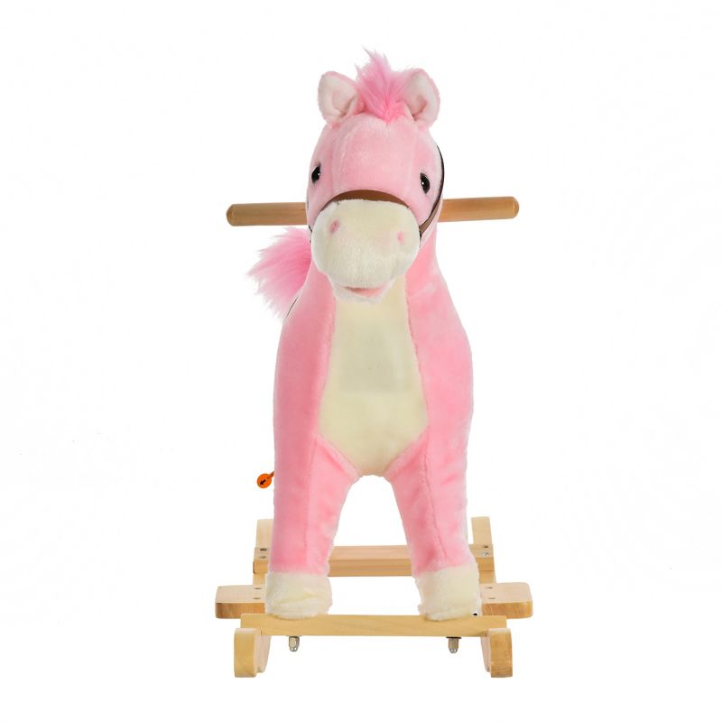 Qaba Rocking Horse Plush Animal on Wooden Rockers with Sounds, Wooden Base, Baby Rocking Chair for 36-72 Months, Pink, 6 of 8
