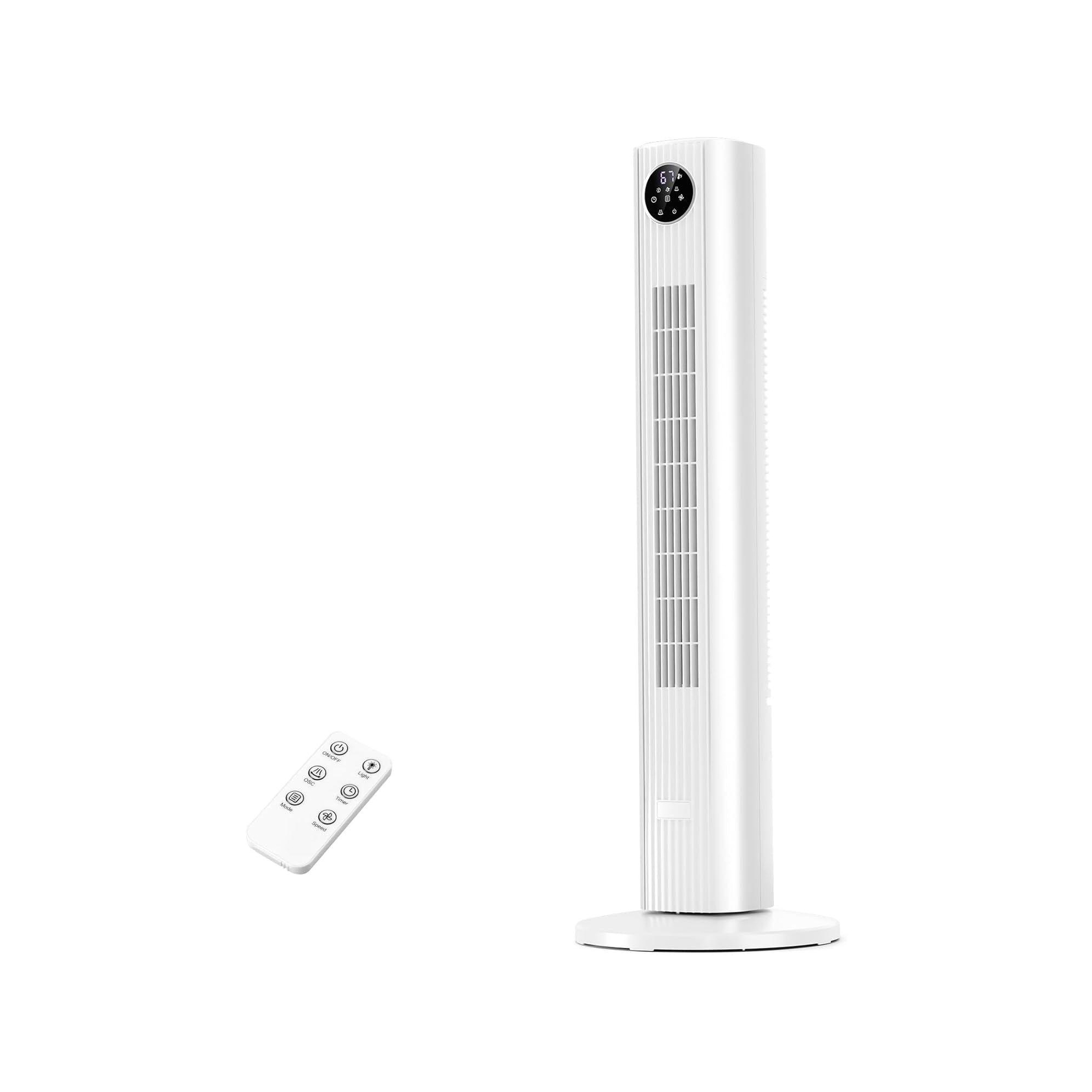 35-Inch Bladeless Tower Fan, Low Noise Oscillating Cooling Fan with Remote, 3 Speeds, 12H Timer, Portable Floor Fan for Bedroom Offic