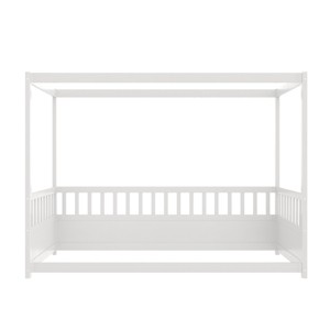 TopComfy Beds Twin Size Bed Frame with Guardrail Kids Floor Bed Twin Kids Floor Bed Wood Canopy Bed Frame for Kids, White, 81.69"*13.19"*5.71" - 1 of 4