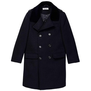 Isaac Mizrahi Boys Double Breasted Velvet Collar Wool Blend Peacoat - 1 of 4