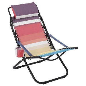 330lbs Capacity Folding Beach Chair with Headrest Lightweight Portable Foldable Recliner with Adjustable Backrest - 1 of 4