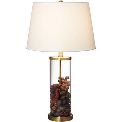 26" Gold and Clear Glass Fillable Table Lamp with White Drum Shade