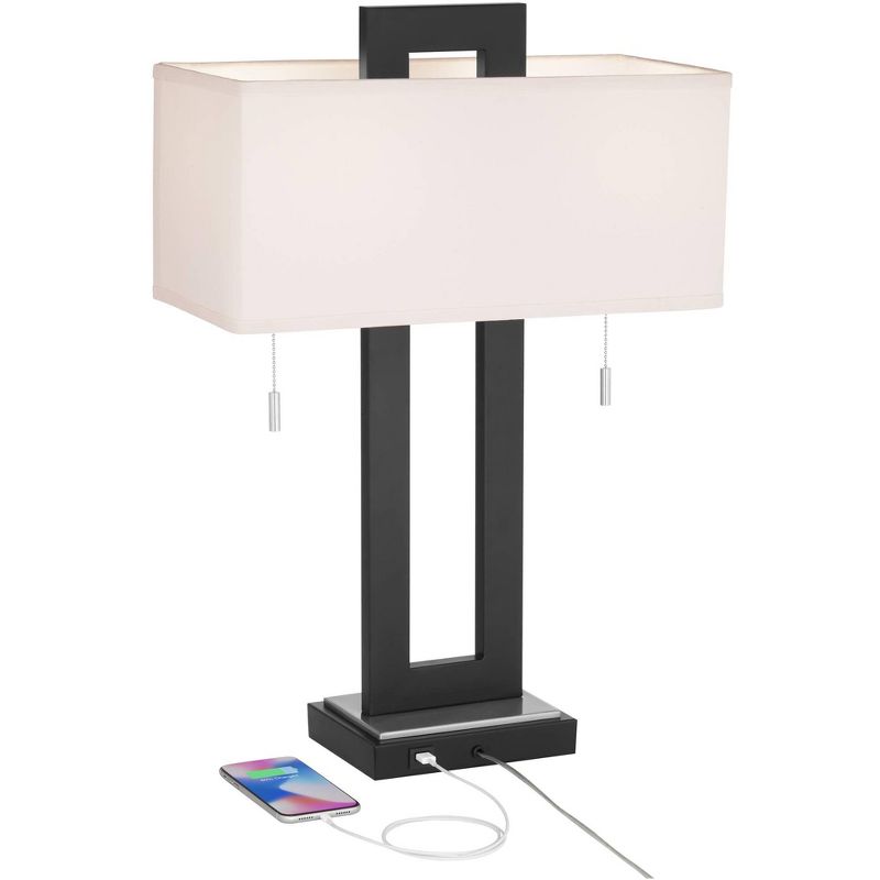 360 Lighting Neil Modern Rustic Table Lamp 26" High Black Metal with USB Charging Port White Rectangular Shade for Bedroom Living Room Bedside Desk, 4 of 11