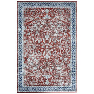 Wasshable Vintage Distressed Floral Print Living Room Bedroom Area Rug, Chenille Non Slip Floor Carpet for Dining Room Home Office - 1 of 4