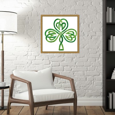 Green Shamrock Lithograph on Canvas with Wooden Frame, 16 x 16 inches