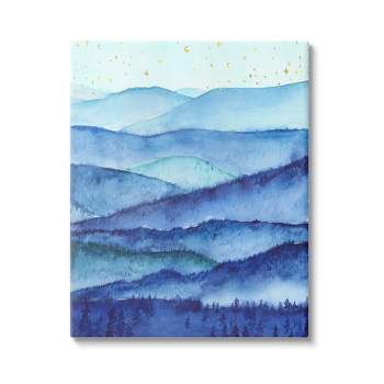 Stupell Industries Blue Mountains Trees Scenery Shining Stars Sky Canvas Wall Art