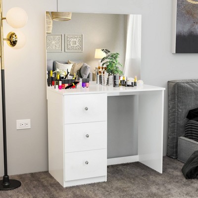 Edith Makeup Vanity White - Boahaus: Modern Desk with 3 Drawers & Frameless Mirror, 53.5'' H