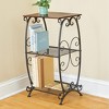 Collections Etc 3-Tier Metal Shelves with Cherry Finish Wood Top End Table 14.25 X 12 X 26 Black N/A - 2 of 2