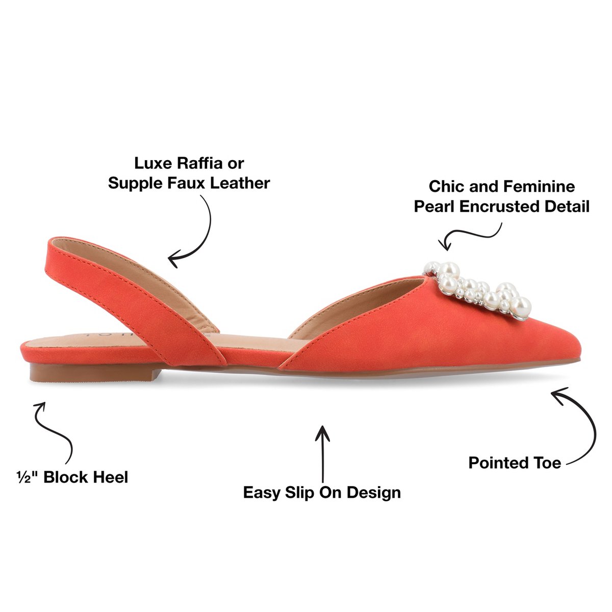 Обувь Journee Collection Women's Medium and Wide Width Hannae Sling Back Pointed Toe Flats, Orange 6 — фото 8