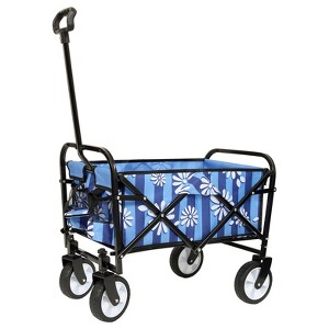 VYNXARIA Minimeetall Colorful Collapsible Foldable Wagon Cart with strapping system, Beach Wagon ,Utility Wagon Grocery Cart,blue vertical - 1 of 4