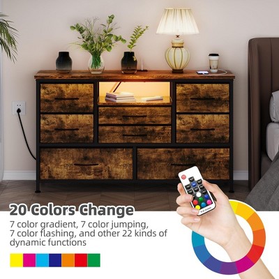Rustic Brown MDF TV Cabinet with 8 Drawers and LED