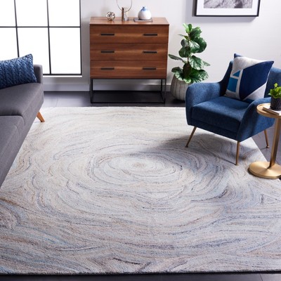 Blue and Beige Abstract Wool 8' x 10' Area Rug