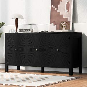 56.1"W Modern Sideboard with Curved Swirl Patterned Doors and Adjustable Shelves, Artistic 3-Door Storage Cabinet - ModernLuxe - 1 of 4