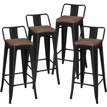 Yaheetech 30" Low Back Metal Counter Height Bar Stools with Wood Seat & Footrest, Set of 4