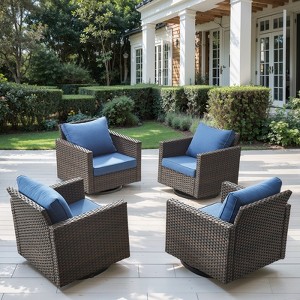 POCASSY Square Armrest Outdoor Swivel Rocker Patio Chairs Set of 2, Brown Wicker Furniture Swivel Patio Chairs for Porch, Poolside, Deck - 1 of 4