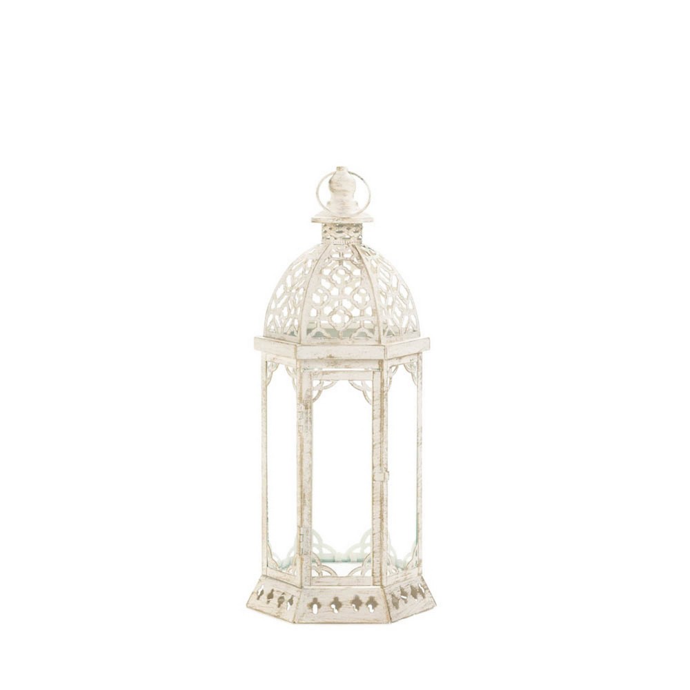 Photos - Figurine / Candlestick 15.75" Iron Graceful Outdoor Lantern Distressed White - Zingz & Thingz