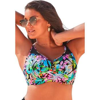 Swimsuits For All Women's Plus Size V Neck Crochet Relaxed Fit Bra Sized  Crochet Underwire Tankini Top with Adjustable Straps