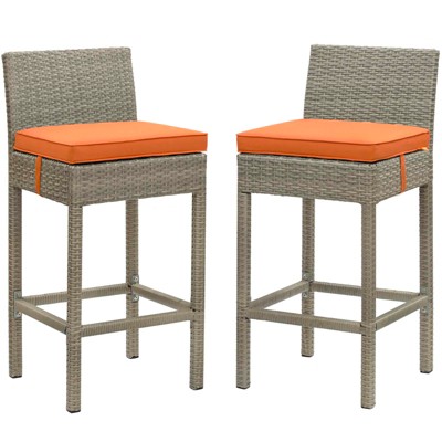 Modway Conduit Bar Stool Outdoor Patio Wicker Rattan Set of 2 - Light Gray Orange - Powder-Coated Aluminum Frame , Frame:Aluminium tube, Wintech Ligh