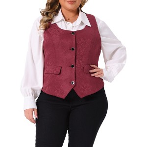 Agnes Orinda Women's Plus Size Sleeveless Jacquard Full Lining Elegant Suit Vests - 1 of 4
